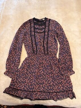 Vanessa Bruno Navy Floral Lace Trim Dress